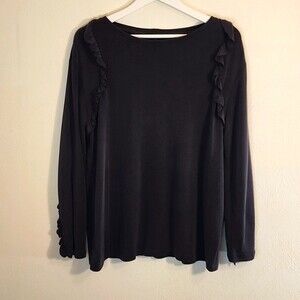Drew Anthropologie ruffled charcoal grey soft long sleeve blouse NWT